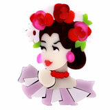 Broche acrylique femme à fleurs