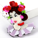 Broche acrylique femme à fleurs